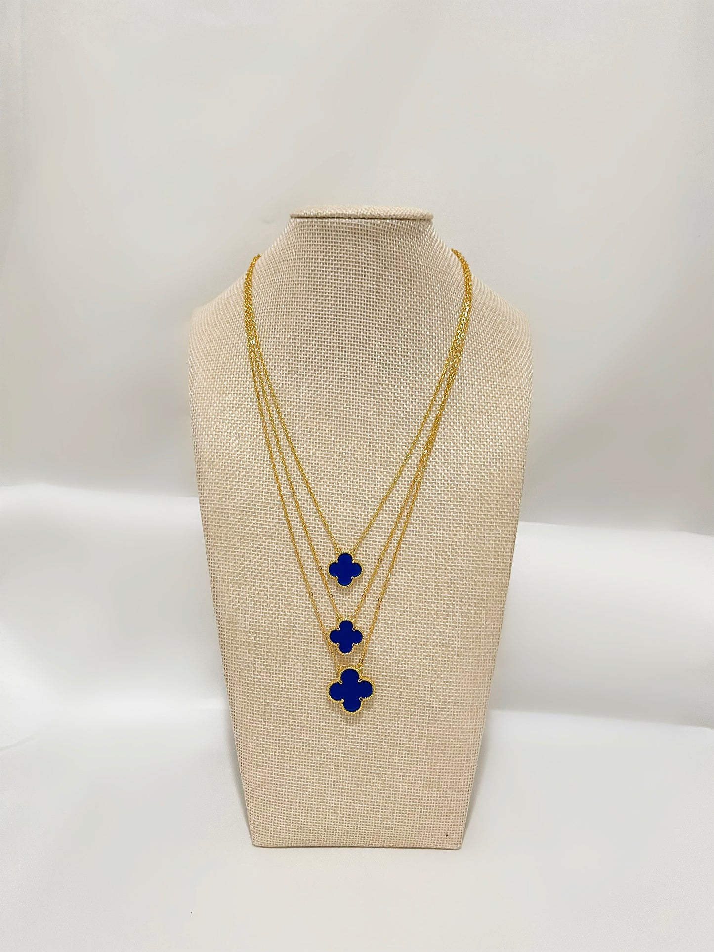 Layered Blue Four-Leaf Necklace