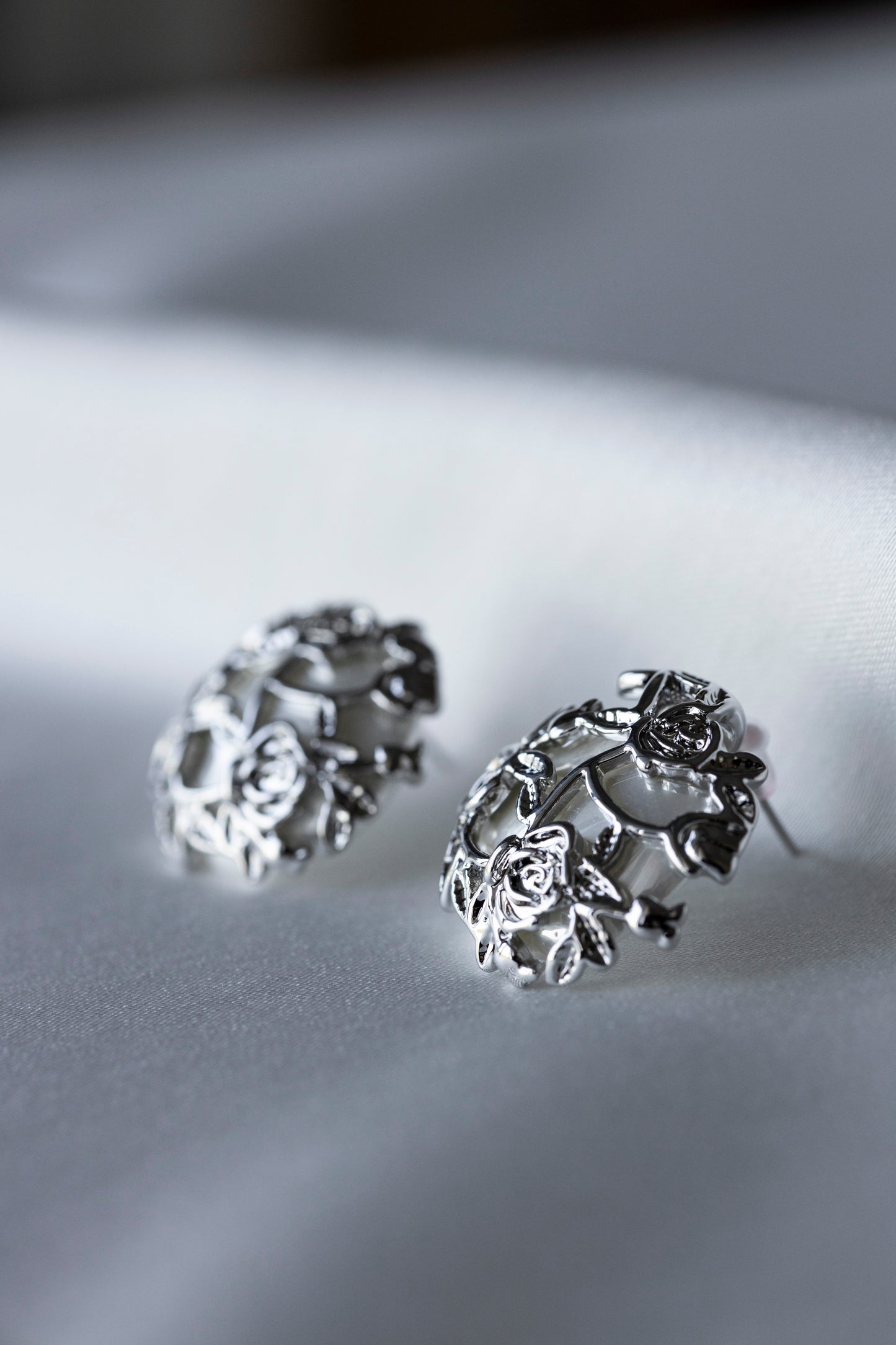Silver Rose Button Earrings